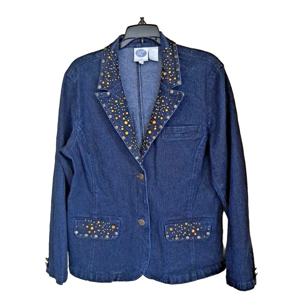 Diane Gilman DG2 Blue Denim Jacket L Beaded Jeweled Embellished Western Festival